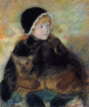  impressionism Peintre - Elsie Cassatt tenant un grand chien impressionnisme mères enfants Mary Cassatt